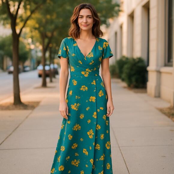 Free People Floral Printed So Sweetly Wrap Dress Juniper Combo Size Small - Picture 2 of 13